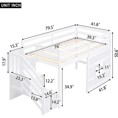 Twin-Size Loft Bed With Storage Steps Underbed.