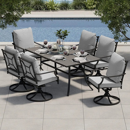 7-Piece Patio Dining Set for 6, Swivel Chairs