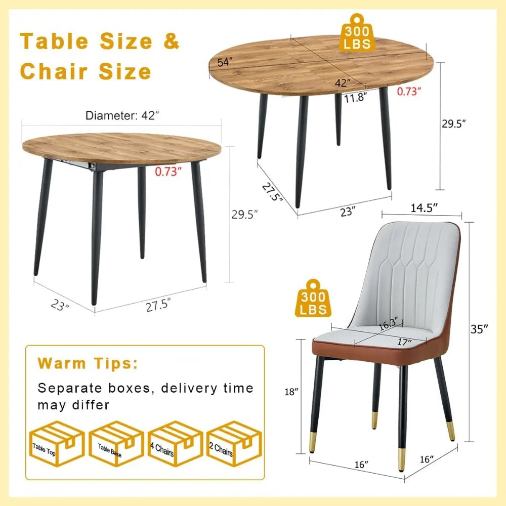 Oval Dining Table Set for 6 Wood Chairs With Thick Cushion