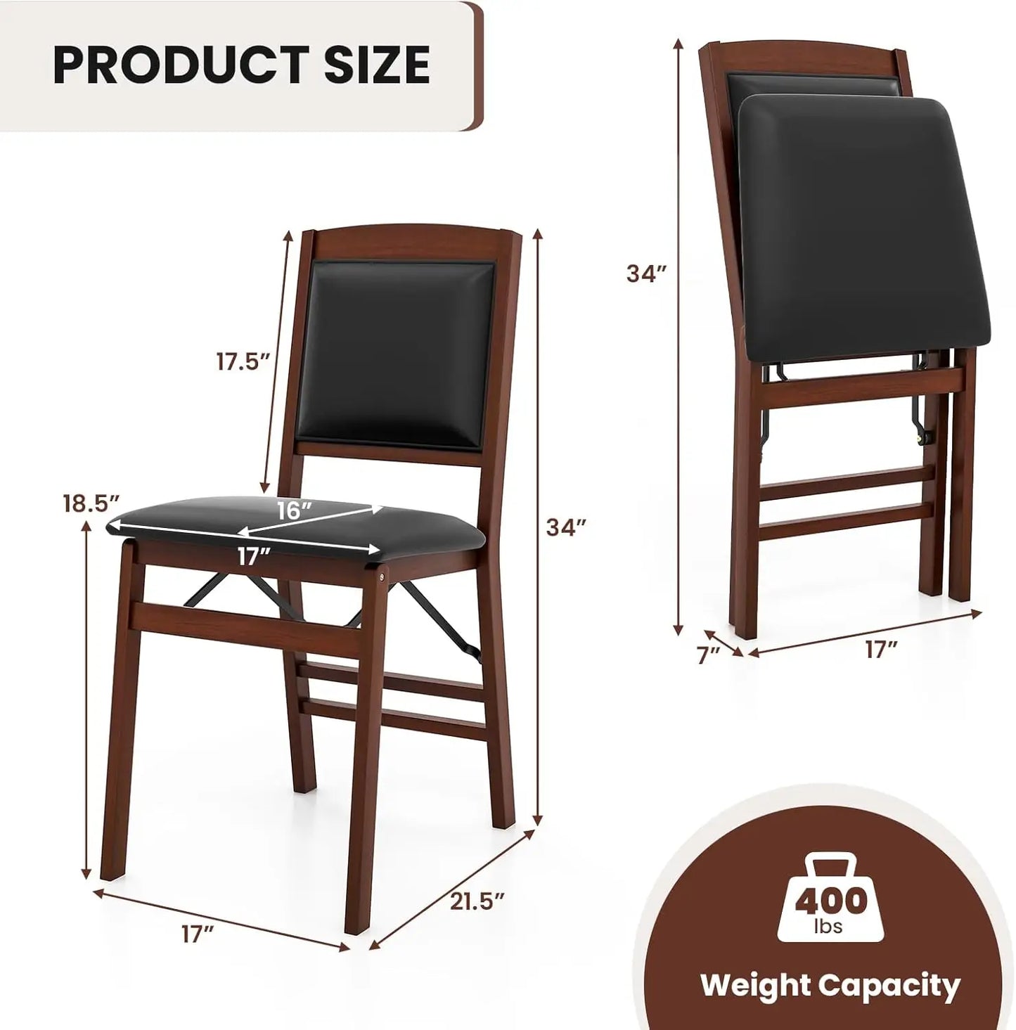 Folding Dining Chairs Set of 2, Foldable Wood Kitchen Chairs.
