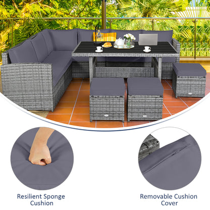 7 PCS Patio Rattan Dining Set Grey