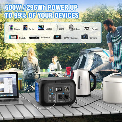 Portable Power Station 600W Power Bank 296Wh Solar Generator.