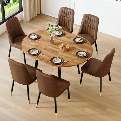 Oval Dining Table Set for 6 Wood Chairs With Thick Cushion
