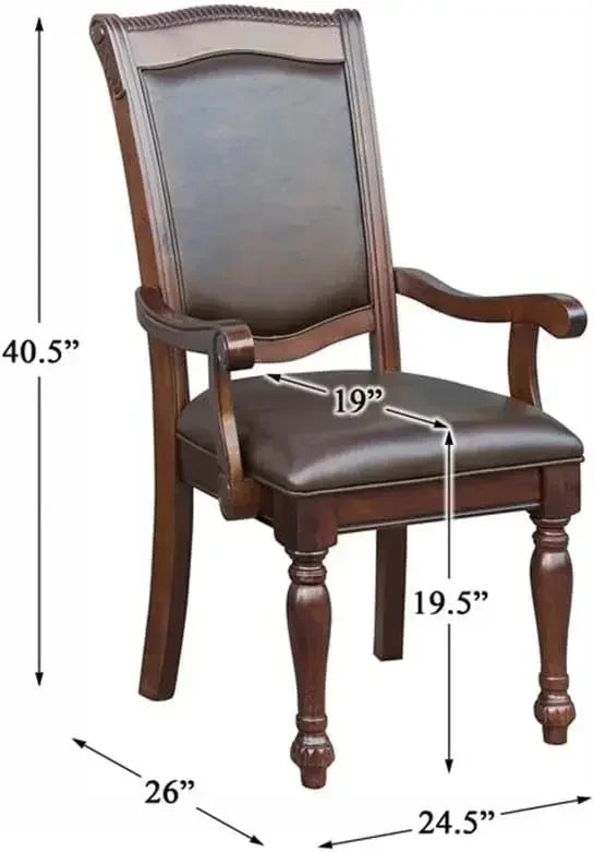 Pair Of  Wooden, Leather Dining Room Arm Chairs,