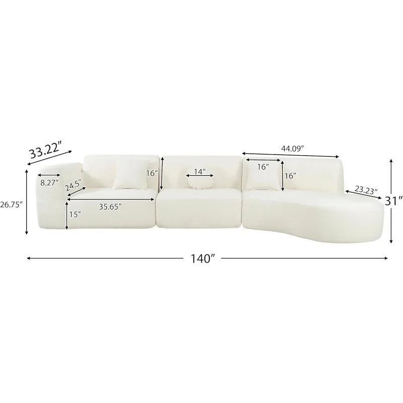 Modern Cloud Curved Polyester Sectional Sofa Set, 7 Seat.