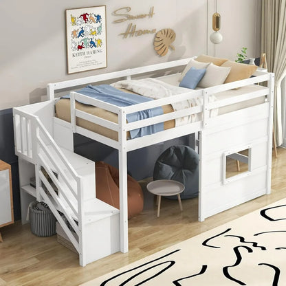 Twin-Size Loft Bed With Storage Steps Underbed.