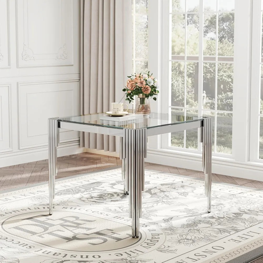 Square Tempered Glass Dining Table for 4 People,