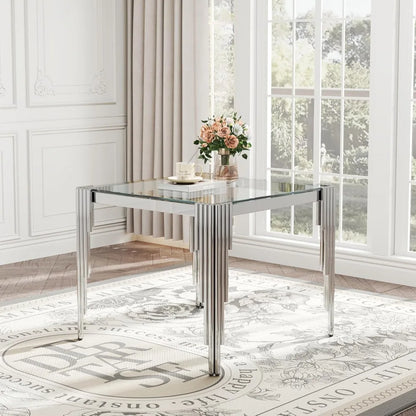 Square Tempered Glass Dining Table for 4 People,
