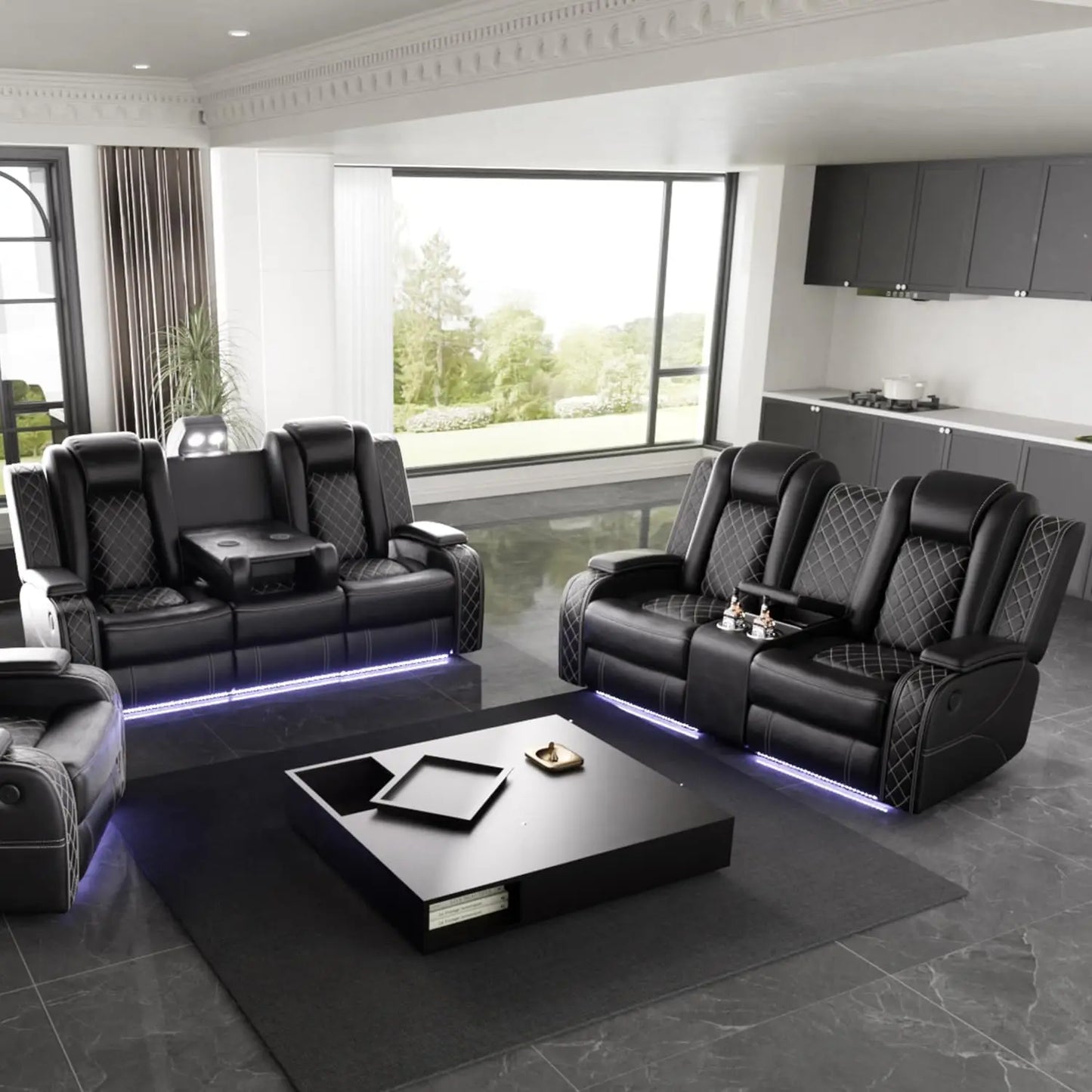 Power Black Leather Reclining Sofa And Loveseat.