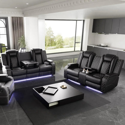 Power Black Leather Reclining Sofa And Loveseat.