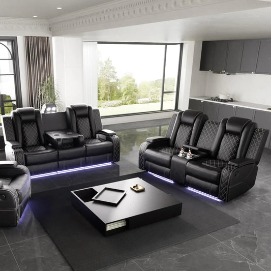 Power Black Leather Reclining Sofa And Loveseat.